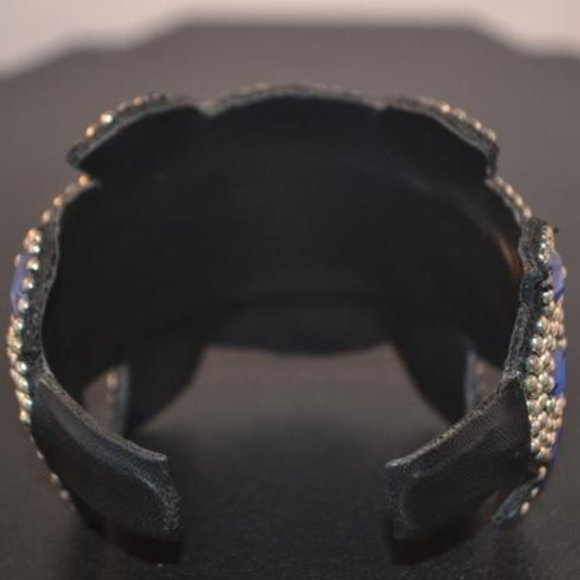 Leather Cuff W/Silver-tone w/Silver-tone Beading Bangle - Picture 3 of 3